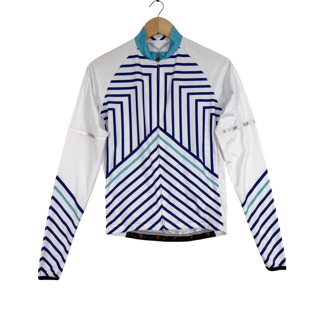 Hincapie Marla Womens S Long Sleeve Cycling Jersey Blue White Geometric Full Zip